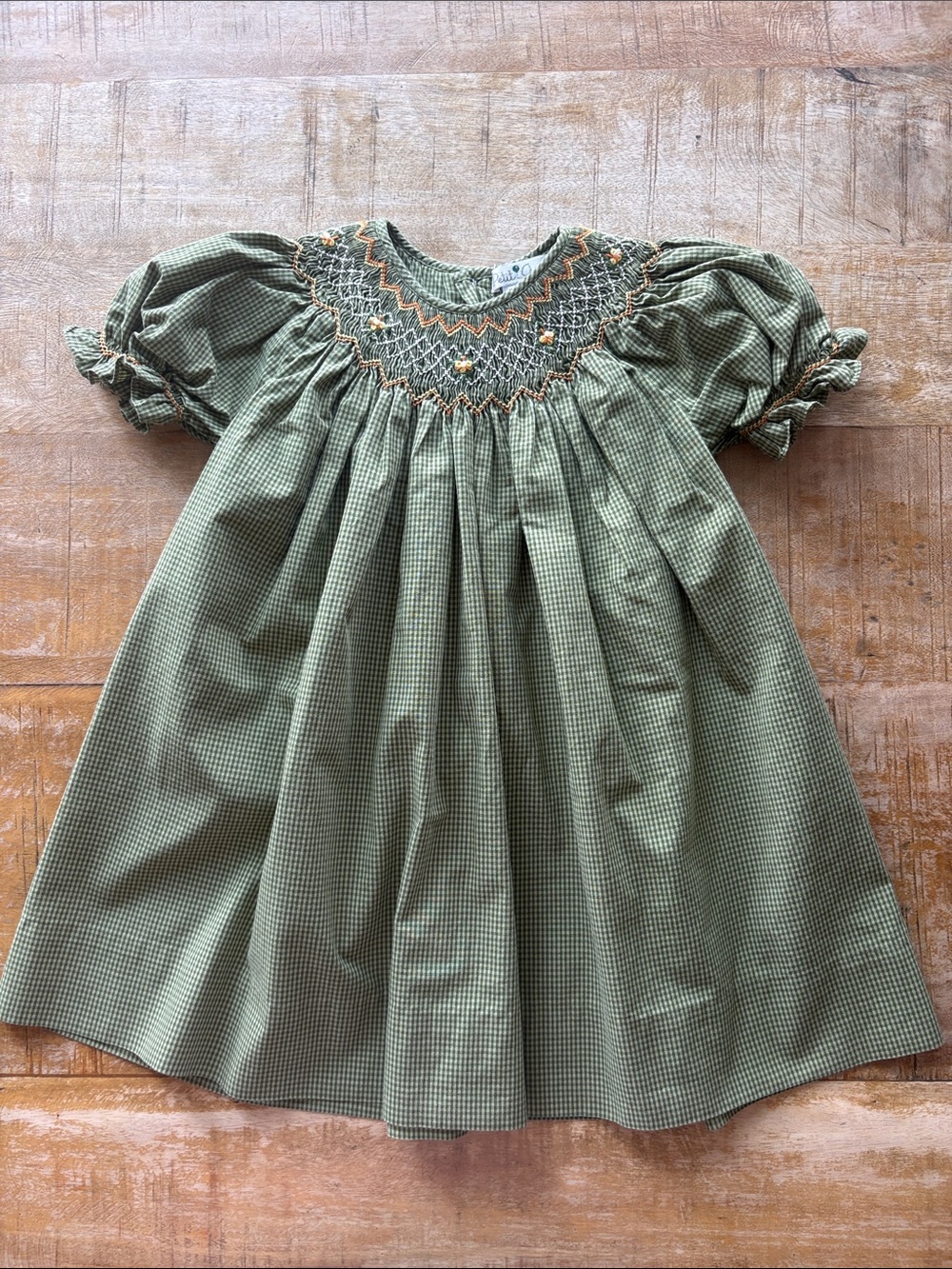 Petit Ami Smocked Green Gingham Dress 18m